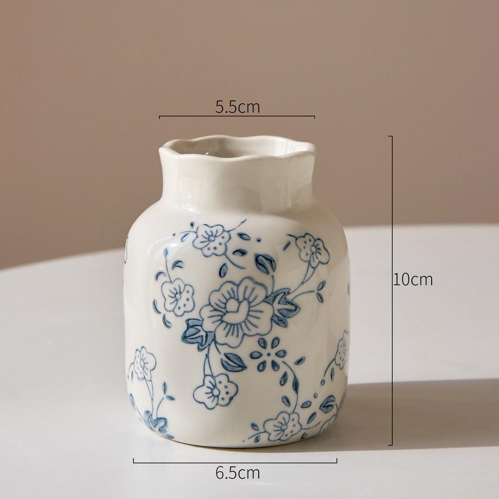 Vintage Crackle Glaze Ceramic Vase Floral Pattern Pot for Hydroponics Cut Flowers Garden Home Decor Rustic Festival Gifts