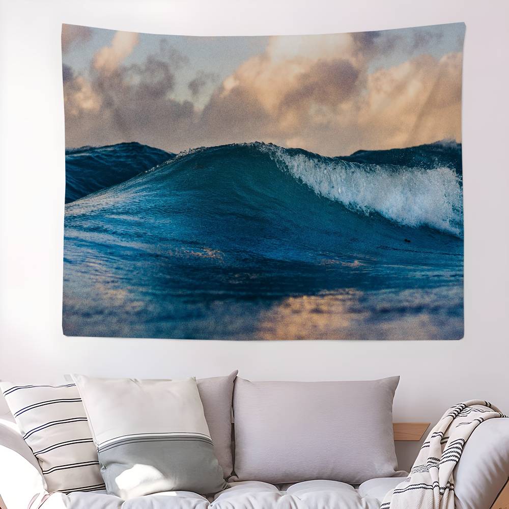 Blue Ocean Wave Hanging Bohemian Tapestry Japanese Wall Tapestry Anime Kawaii Room Decor