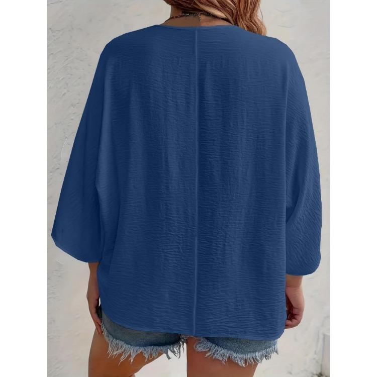 2025 New Women's Plus Size Casual V-Neck Long Sleeve T-Shirt Elegant Loose Blouse Solid Color Fashion Top for Spring Summer
