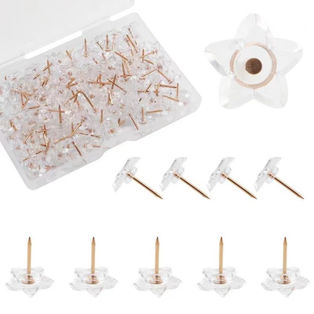 A Box Heart Shape Push Pins 50/100PCS Transparent Flower Push Pin Heart Push Pins  School