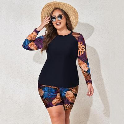 2025 European and American Plus Size Long Sleeve Two-Piece Tankini Swimsuit