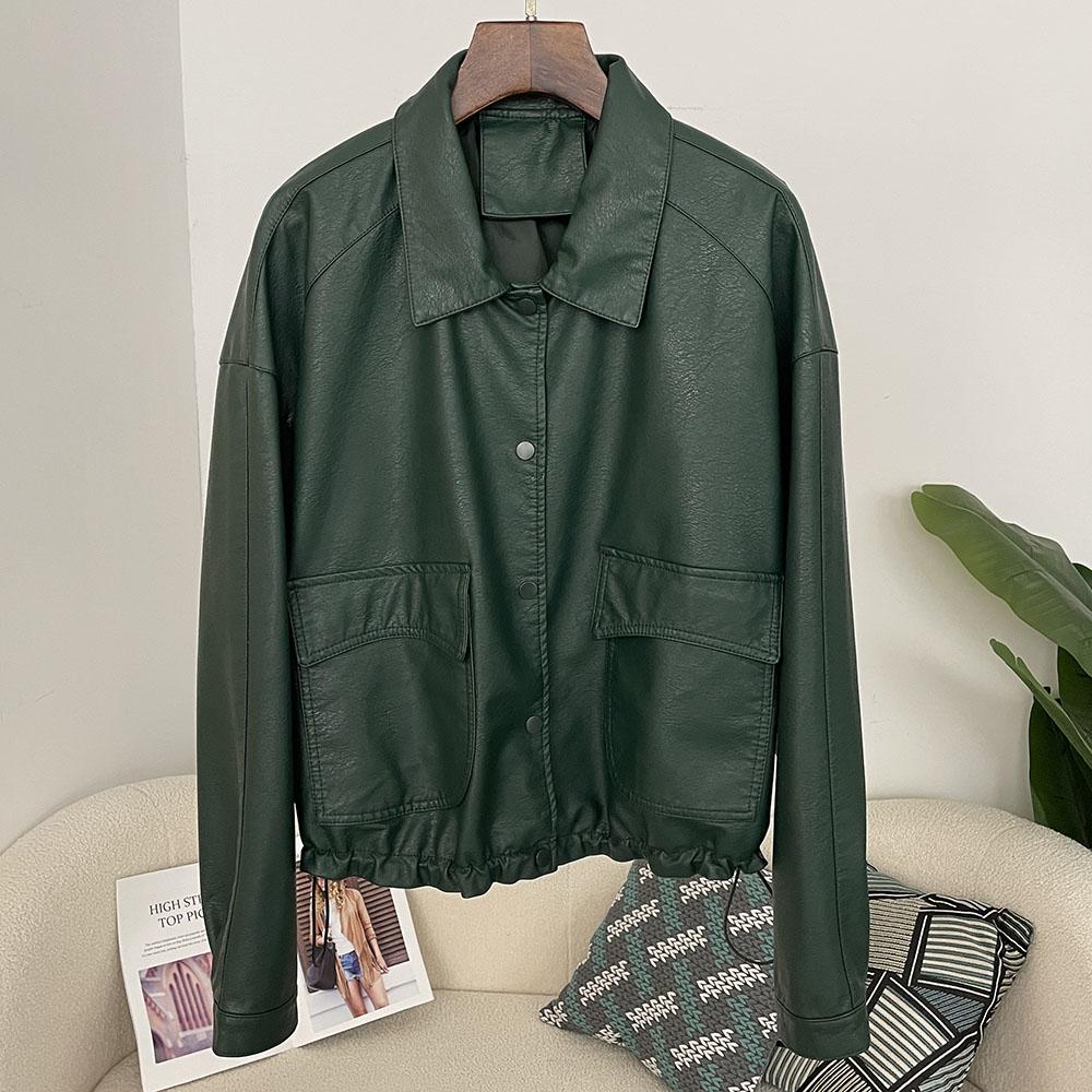 OFTBUY Women Vintage Loose Pu Faux Leather Short Jacket Casual Motorcycle Jacket Female Zipper Retro Moto Biker Coat Outwear Tops