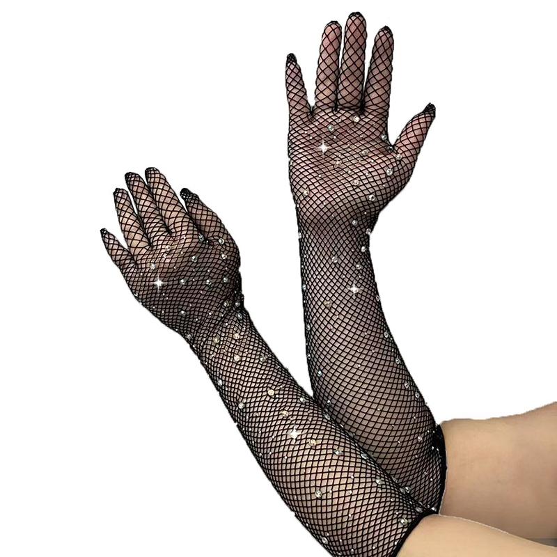 Sexy elastische Strass Mesh Handschuhe Leistung lange Handschuh Zubehör