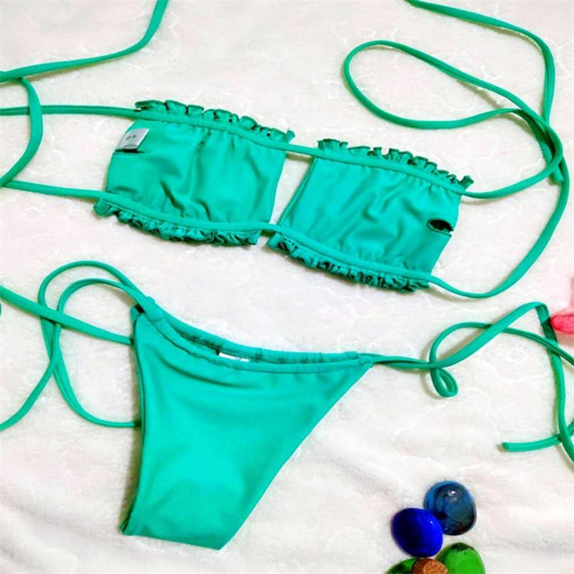 Fashion Summer Women's Sexy European and American Style Soft Beach Swimsuit Ladies Solid Color Bikini