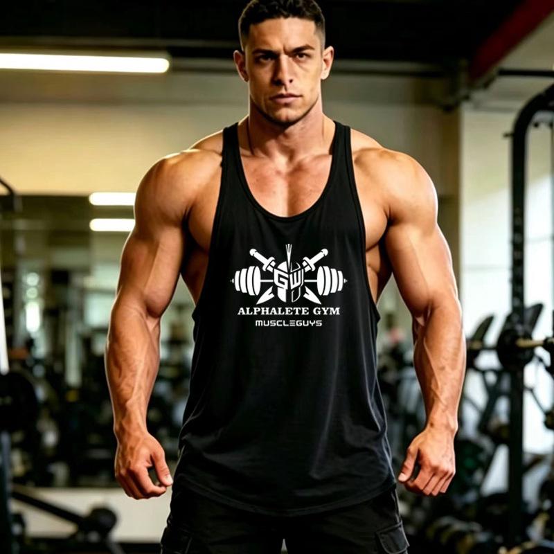 Canottiera da uomo estiva con schiena a Y: Maglia da Bodybuilding Sportiva, con Spalline Sottili, Senza Maniche, con Logo Personalizzato, Vestibilità Larga