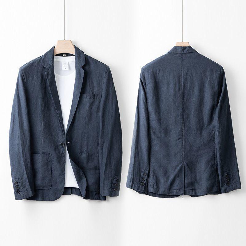 Men's 100% Linen Suit Jacket Men's Summer Light Breathable Pure Color Light Luxury Suit Top