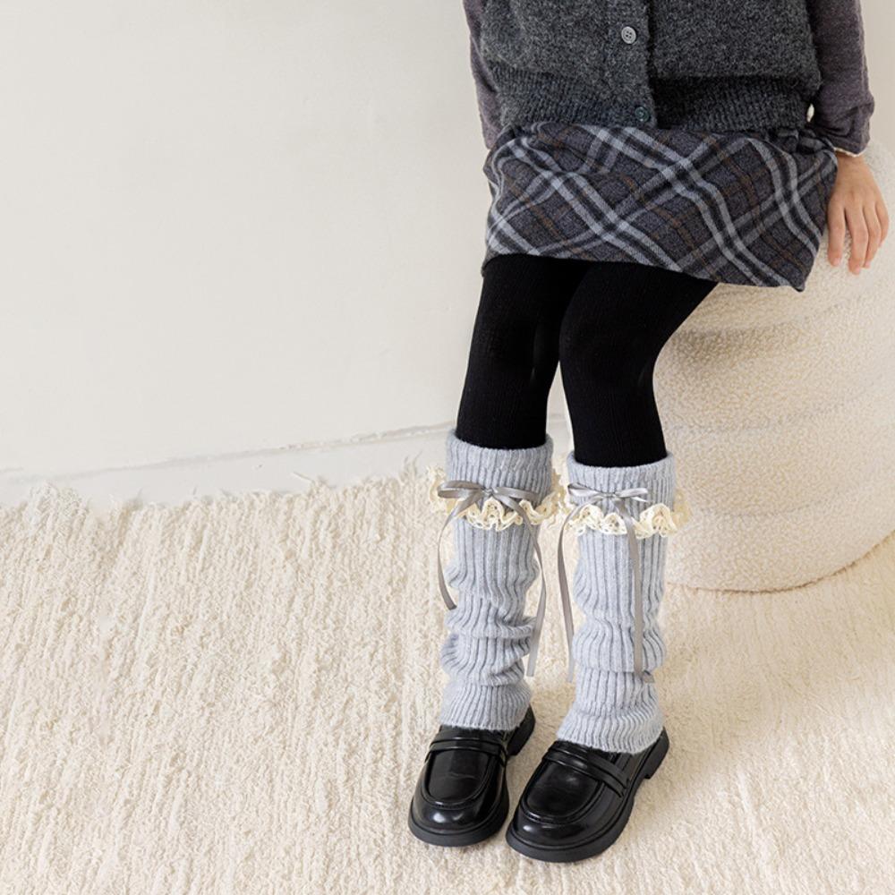 Bow Decor Leg Warmers Lace Trim Kids Leg Sleeves Casual Girls Sock Cuffs Girls Daily Wear