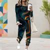 Damen Übergröße Tie-Dye-Print Rundhals Langarm Bündchen Zweiteiliges Hosen-Set Mit Taschen