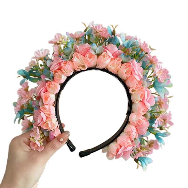 Adjustable Silk Flower Headband Beautiful Flower Hairband Accessory Lovely Flower Embellished Hair Decoration