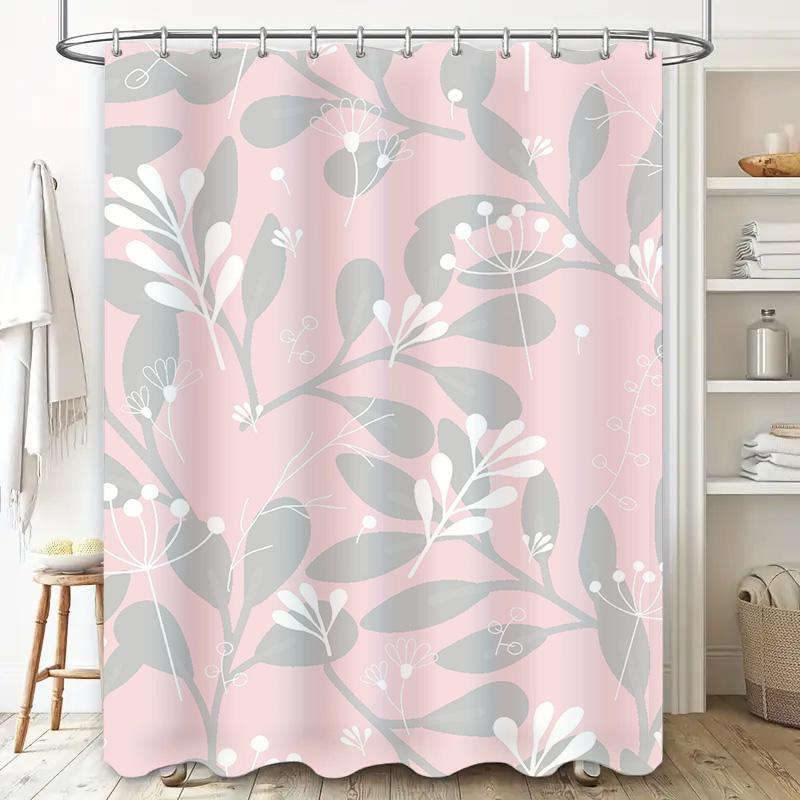 Lebendige Botanik Gedruckter Wasserdichter Duschvorhang Grün Rosa Floral Dekorative Badezimmeraccessoires Für Heimdekoration Im Badezi