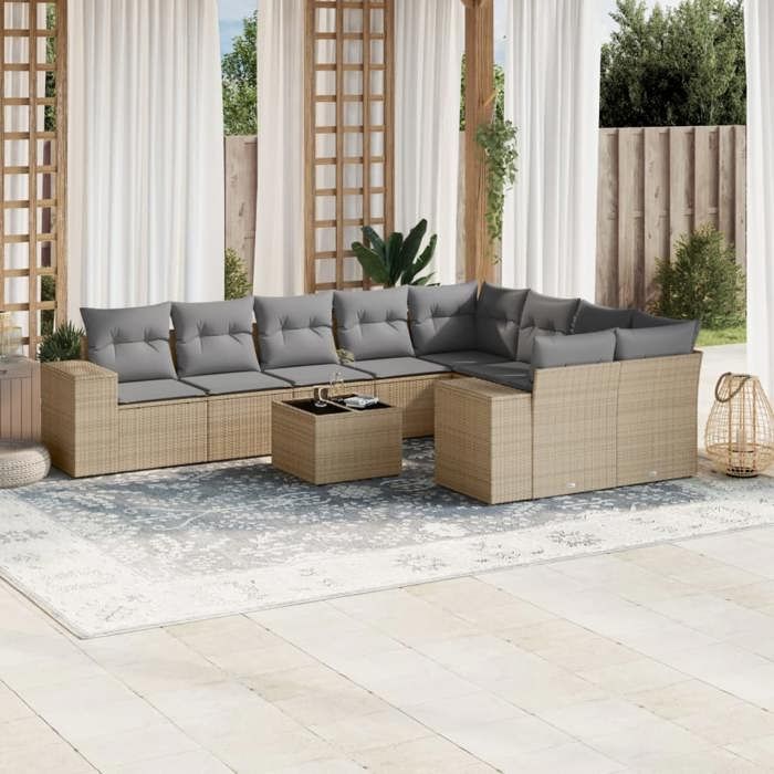VidaXL Garden Lounge Set with Cushions 10 Pcs, Patio Sofas, Patio Furniture Set, Outdoor Furniture, Beige 3255386