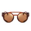 FEISEDY Sunglasses Retro Round Steampunk Vintage Eyewear Plastic Frame Leather B2532 Women's