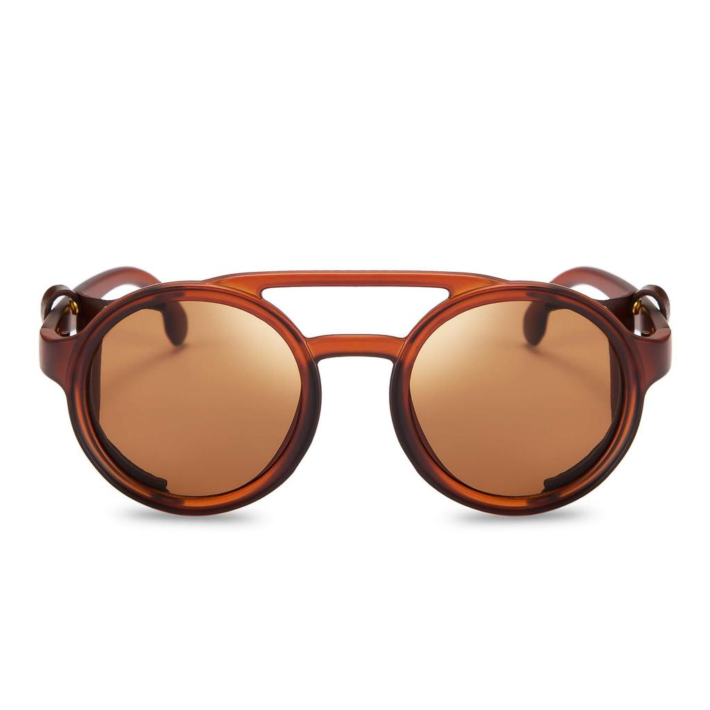 FEISEDY Sunglasses Retro Round Steampunk Vintage Eyewear Plastic Frame Leather B2532 Women's