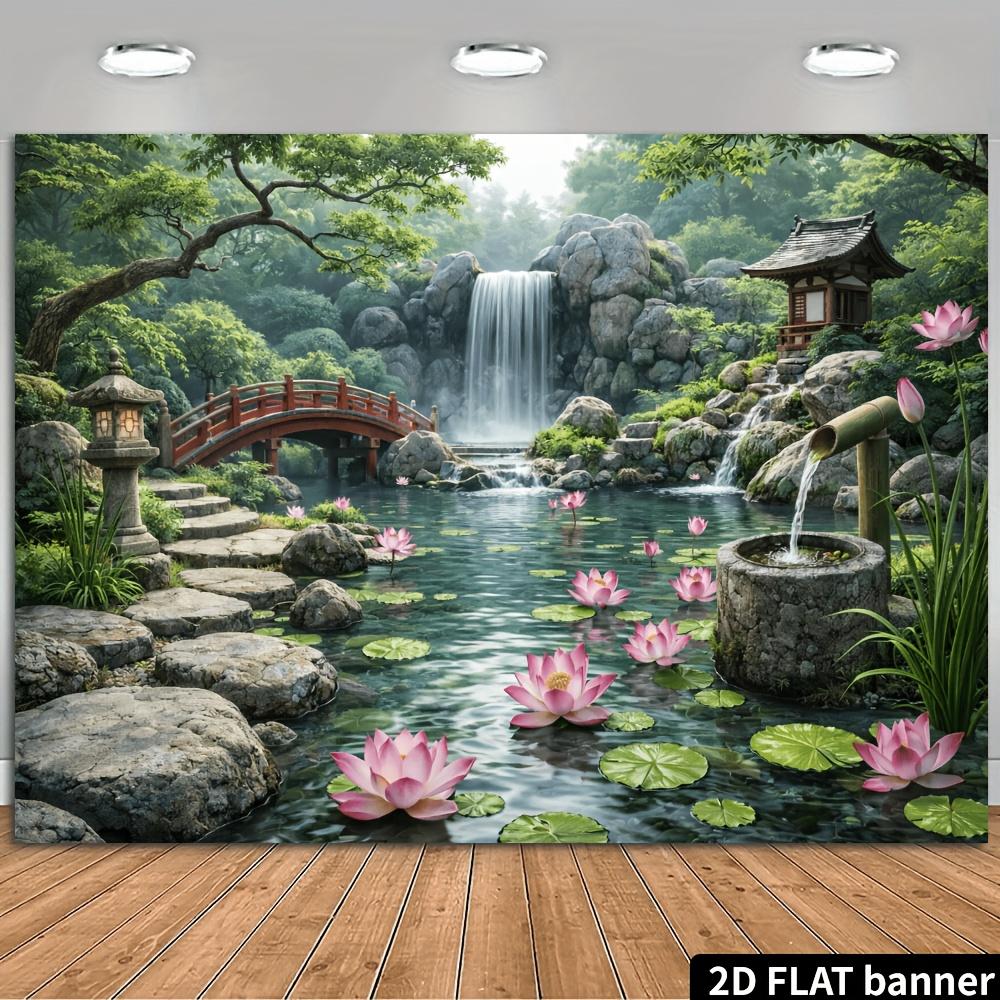 1Pcs Japanese Lotus Waterfall Red Decoration Background Winter Backdrop Decorations For Photo Studio Photo Booth Christams Party