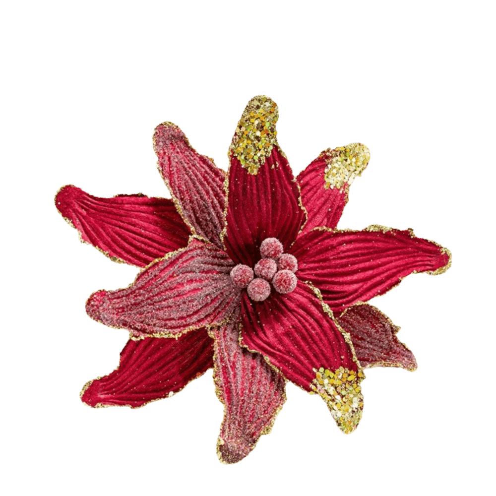

Faux Velvet Artificial Xmas Flower Vibrant Colors Large Size Festive Glitter Flower High-grade Merry Christmas Christmas Flower вина червоного кольору