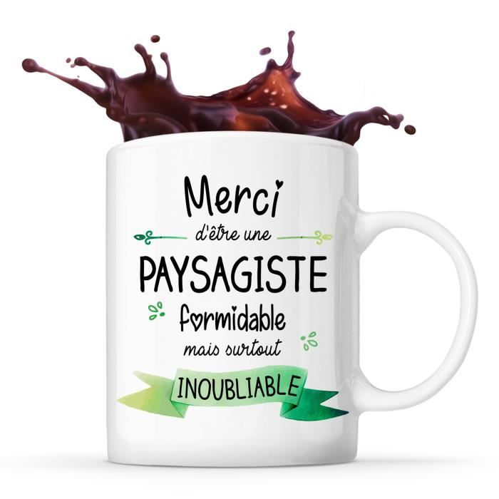 Mug Merci - Paysagiste Inoubliable - Porcelaine - Céramique - Grès - 325 ml