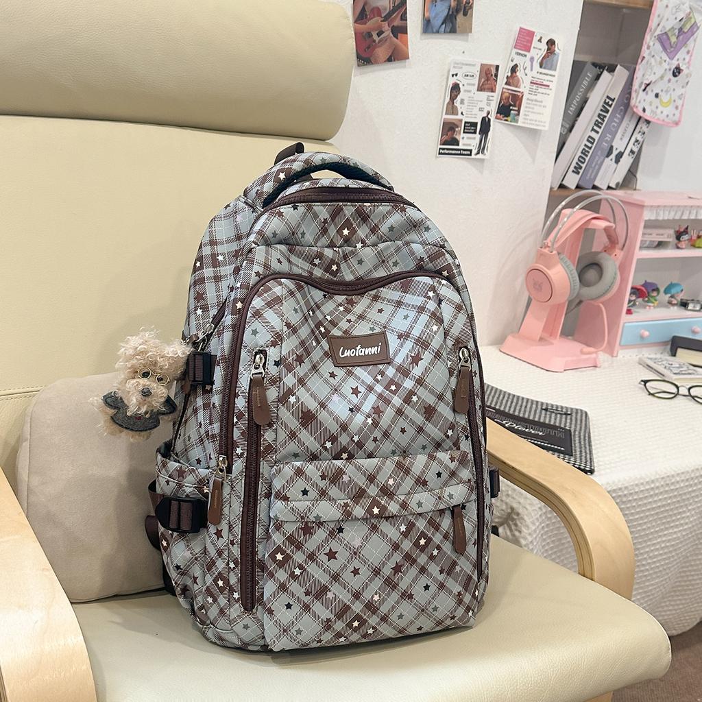 Schoolbag fashionable large-capacity backpack new casual plaid simple backpack junior high school students class commuting schoolbag