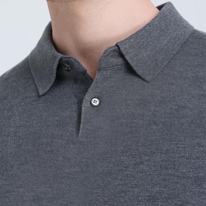 Langdeng Men's Business Casual Silk & Cashmere Blend Polo Sweater