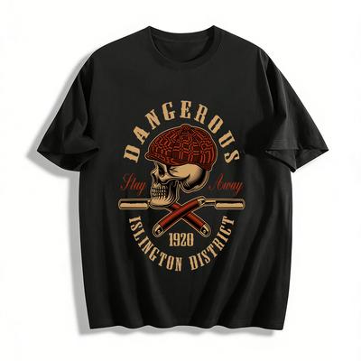 1920 Dangerous District Skull Razor Print Casual Streetwear T-Shirt Pure Cotton T-shirt