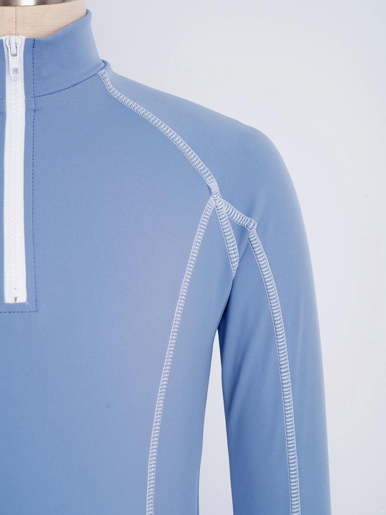 Mädchen Reitshirt: Pullover mit Stehkragen, langen Ärmeln, Reißverschluss, Daumenlöchern und Taschen, Reitsport-Oberteil