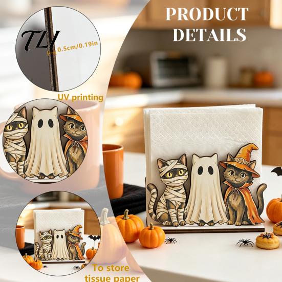 Holiday Cartoon Table Decor Halloween Wooden Napkin Holder for Dining Table, Paper Towel Holder, Creative Shelves Freestanding Tissue Dispenser