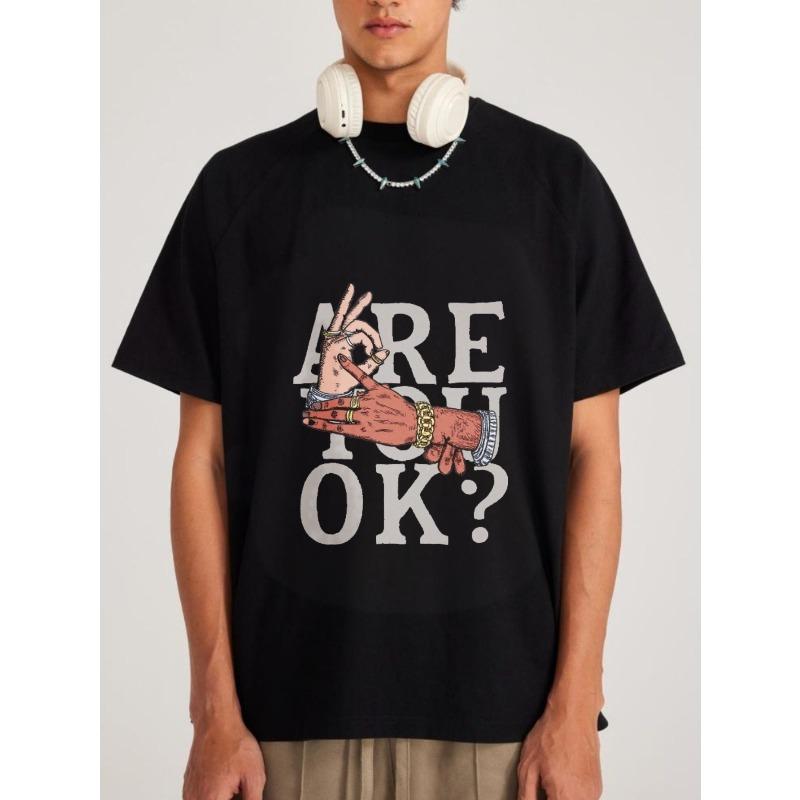 

Белая футболка с графикой жеста руки и текстом Are You Ok для повседневной носки XXXXL чёрный