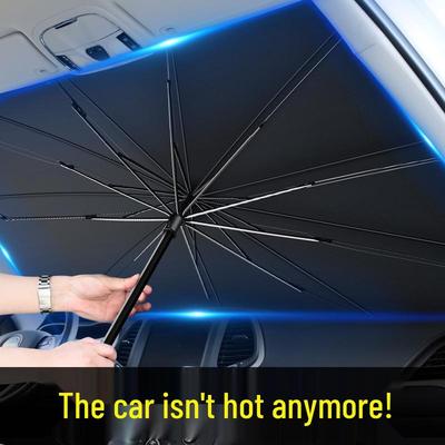 Retractable Car Windshield Sunshade Umbrella with Heat Insulation and Side Baffle.