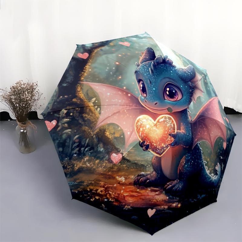 Dragon Pattern, Automatic Folding Umbrella, Portable and Foldable Design, 8 Ribs, a Christmas or Birthday Gift.