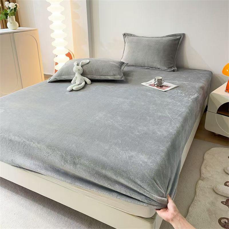 

Теплые и Толстые Эластичные Простыни Однотонные Регулируемые Фланелевые Зимние Наматрасники Бархатное Постельное Белье Размеры 90/150/180/200 2xPillowcase NOSHEET серый
