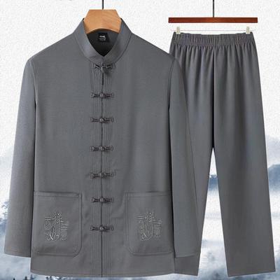 Fato Tang Masculino de Manga Comprida: Hanfu Estilo Chinês para Primavera/Verão - Perfeito para Meia-Idade e Idosos, Camisa Tai Chi para Pai e Avô