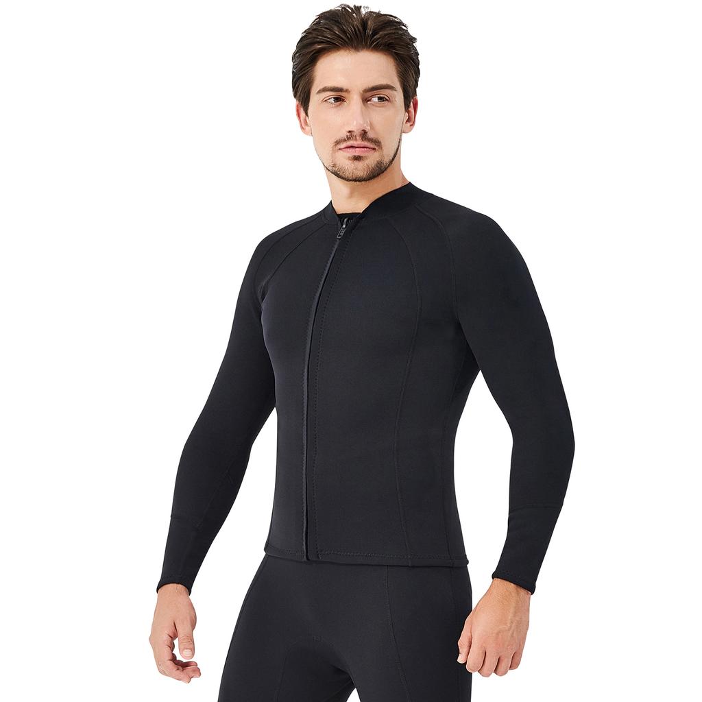 2mm Neoprene Men Women Diving Top with Front Zipper Wetsuits Jacket Long Sleeves Wetsuit Top for Snorkeling Scuba Diving Surfing Water Sports Swimming