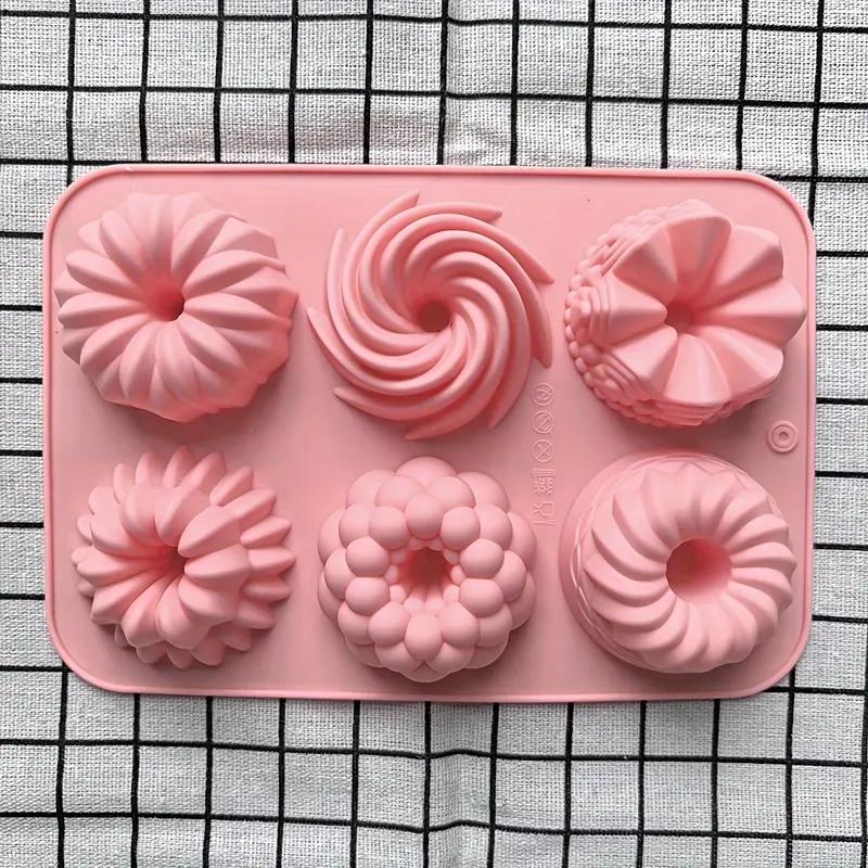 Silikonowe Formy do Ciasta 6-gniazdowe Nieprzywierające Karbowane z Dziurką Forma do Muffinek Wielokrotnego Użytku Forma do Cukierków Czekolady Donutów Kwiatów Narzędzie do Pieczenia