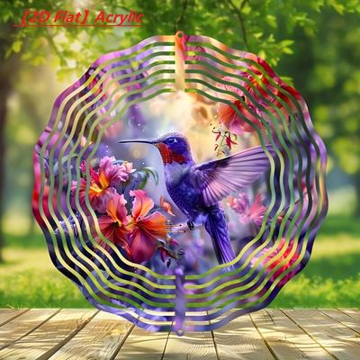 Lebendige 2D Acryl Kolibri Garten Wandkunst – Rahmenlose Kreisförmige Dekoration mit floralen Motiven, Farbenfrohe Hängekunst für Innen/Außen für Patiodea