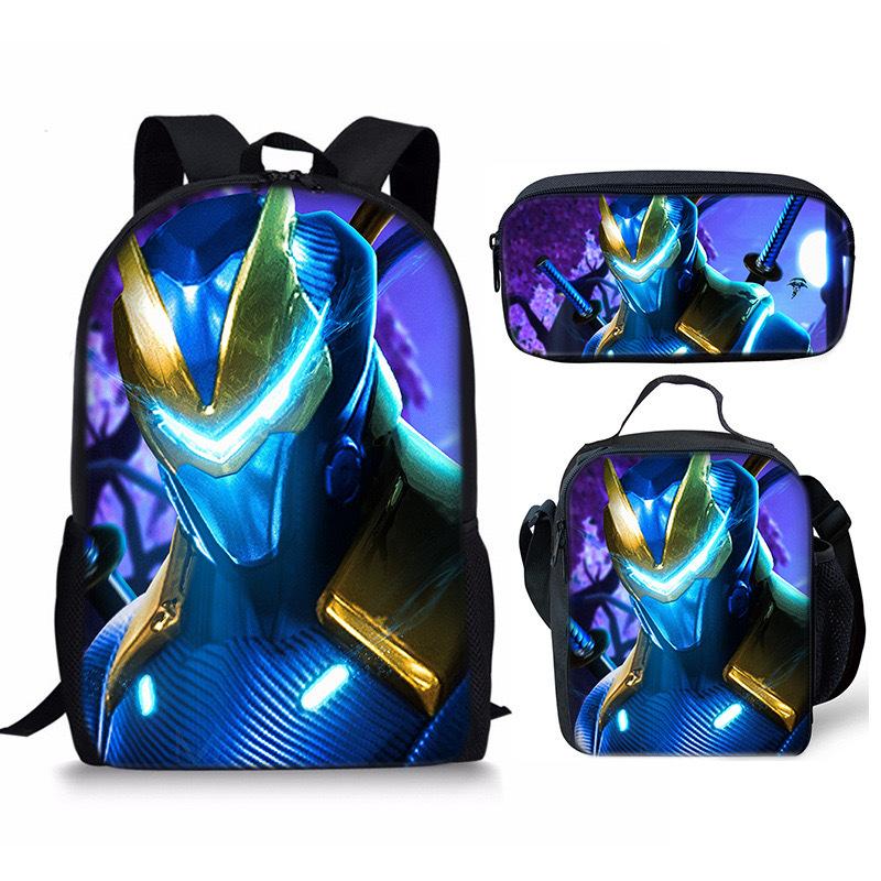 3 pièces Sac à dos d'activité Fortnite Anime Dessin animé Cartable Grande capacité Étudiant Sacs d'école Trousse à crayons Mignon et Charmant Sac à lunch Date de naissance Cadeau