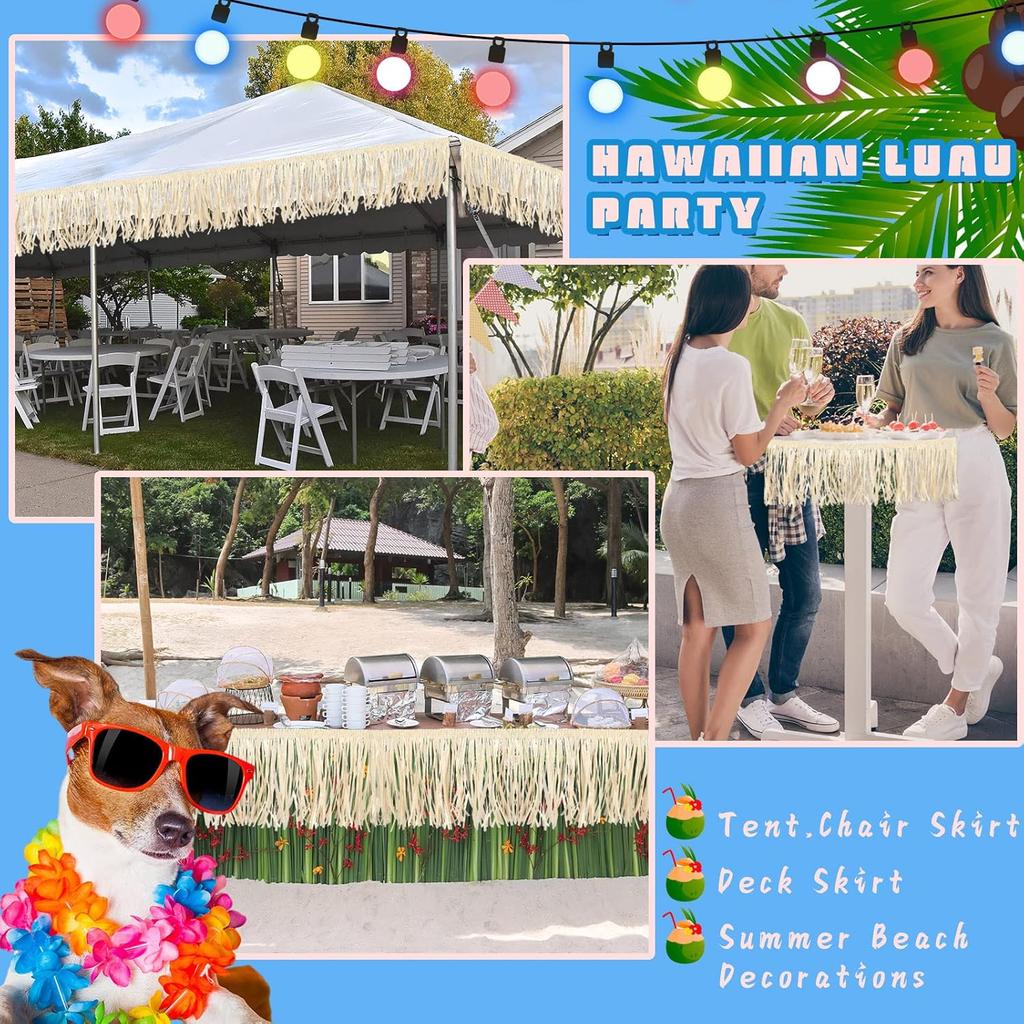 Hawaiian Luau Grass Raffia Fringe Banner Tropical Table Skirt Raffia Tiki Party Decorations Grass Skirt Table Fringe Summer Deck Skirting for