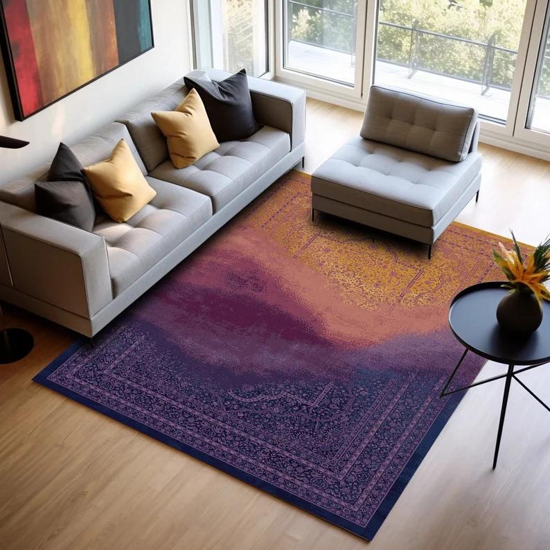 Hippie Retro Vibes Bohemian Area Rug Purple Groovy Psychedelic Rug Colorful Floor Rug Abstract Rug Girls Room Decorative Rug