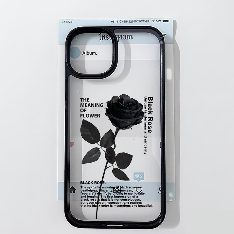Vintage Black Rose Flower Phone Case for IPhone 17 1615 14 13 12 11 Pro MAX 17Air XR 8Plus Y2K Girl Hard Clear Hard Cover Fundas