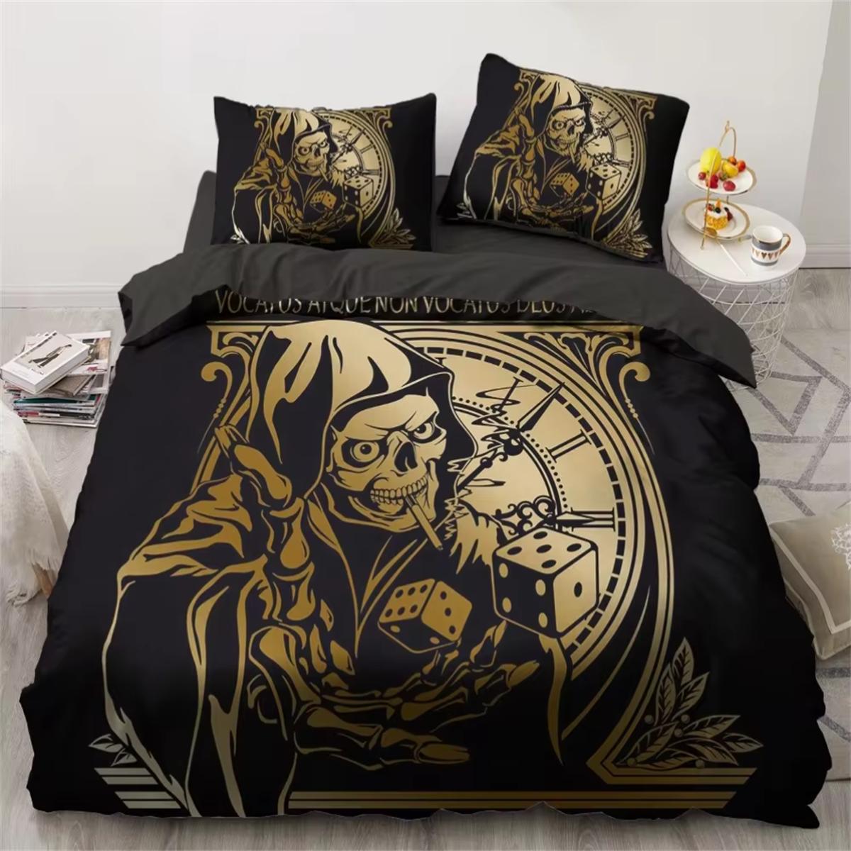 

Комплект постельного белья 3D черного цвета, наволочка King Queen Full Single 200x200, постельное белье с золотым дизайном, 3D-печатный комплект пододеяльников для подростков и женщин EU Single 135x200cm