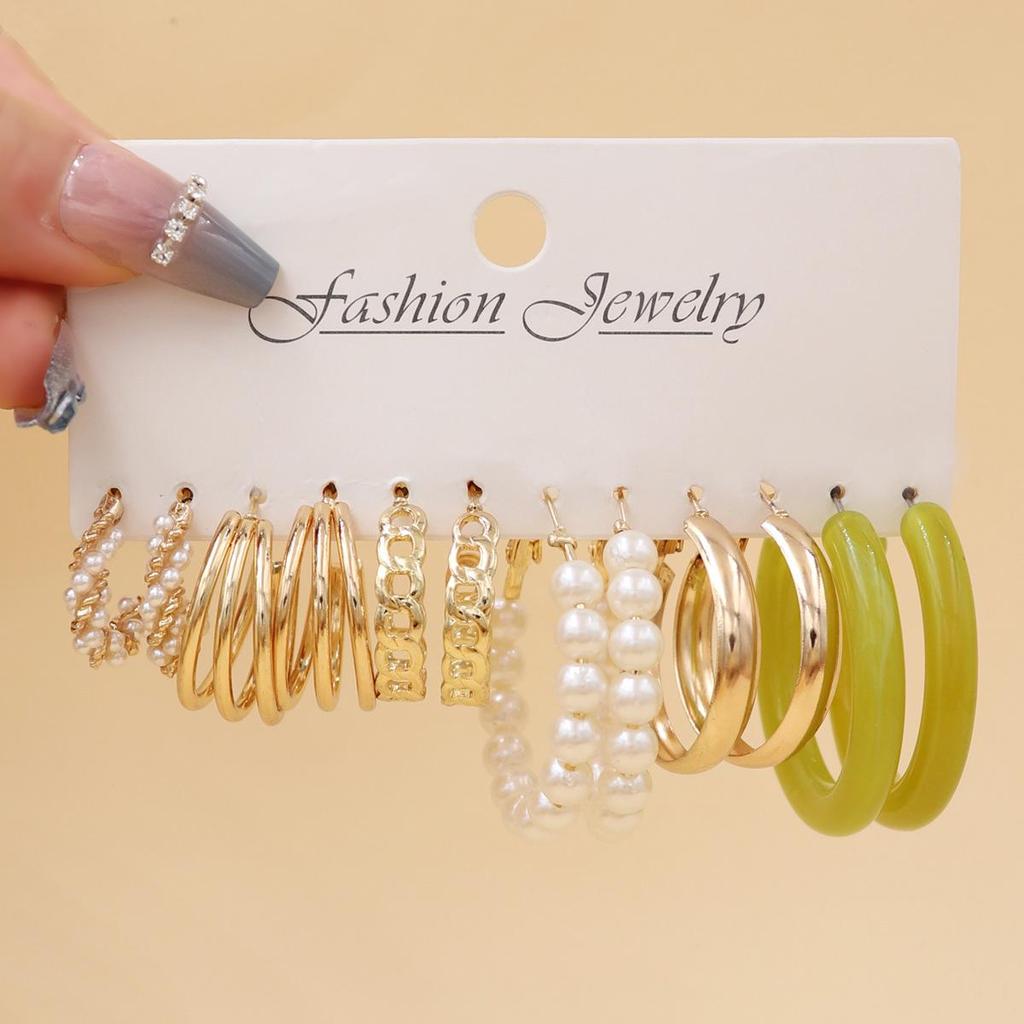 2024 European & American Fashion: Exaggerated Pearl & Crystal Butterfly Stud Earrings - 6 Pairs Set for Women