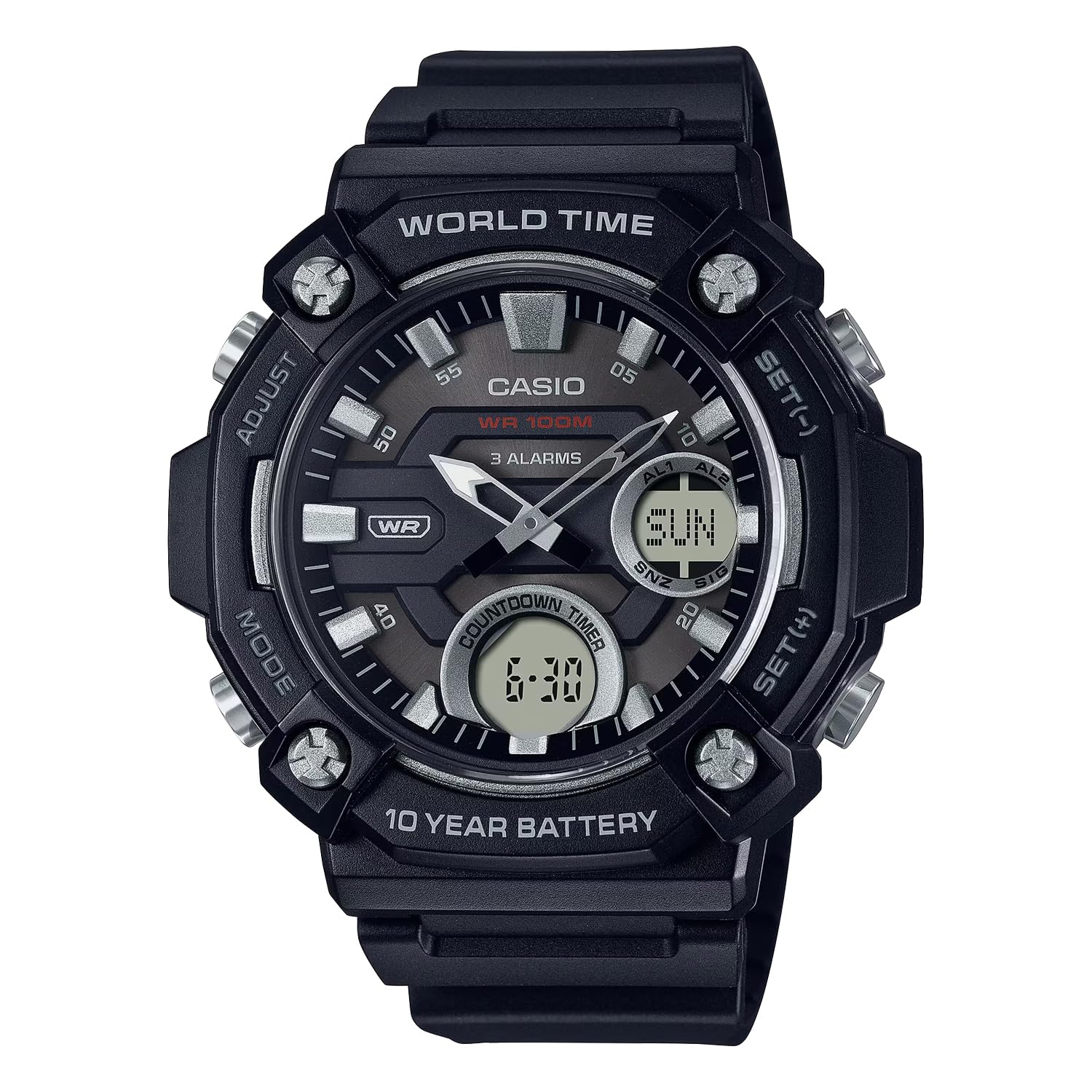 CASIO World Time Telememo Quartz Watch Black Overseas Model [Casio] Analog-Digital AEQ-120W-1AV Men s [Used]