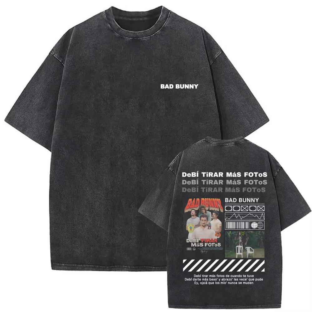Camiseta Gráfica Bad Bunny Un Verano Sin Ti Vintage Lavada Moda Masculina Oversize Streetwear Femenina Camisetas de Algodón de Alta Calidad