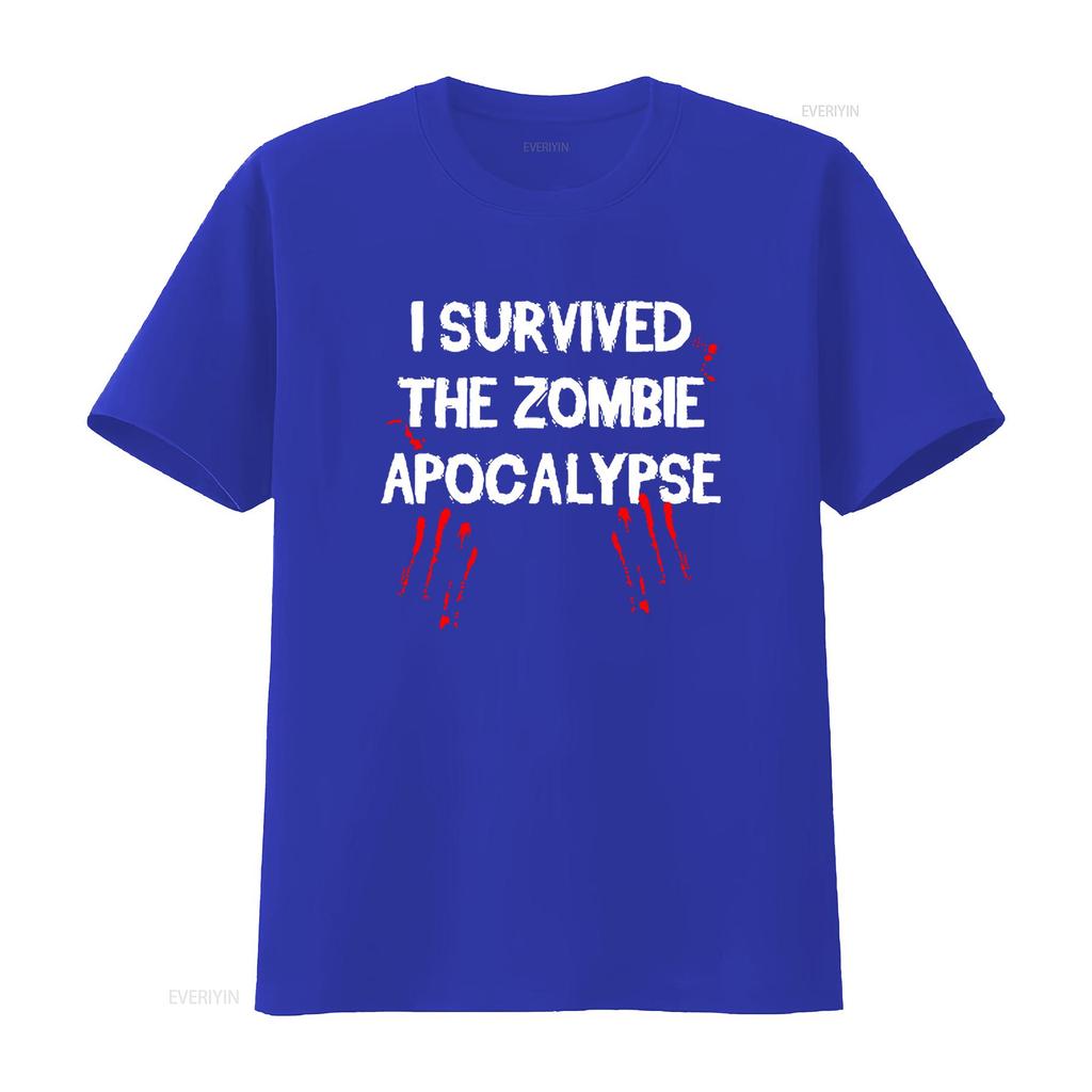 I Survived The Zombie Apocalypse T Shirt Funny Zombies Outbreak Response Team Halloween Costume Gag Novelty with Blood Vintage