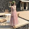 French Gentle Wind Pink Floral Sleeveless Dress Women's Summer Small Waist and Thin Temperament Big Swing Dress