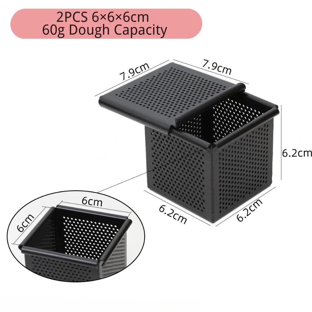 Non Stick Cube Croissant Mini Toast Box Mold Mini Pullman Loaf Pan with Square Lid Perforated Toast Box Water Cube Baking Tool