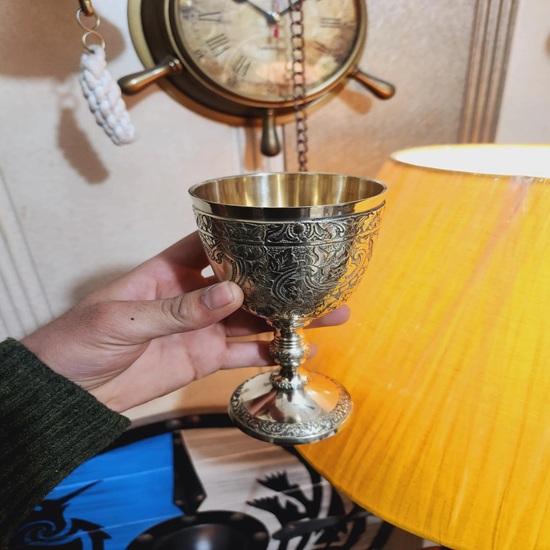 17.78 Cm Solid Brass Chalice Goblet Communion Cup, Drinking Goblet Gift for Christmas, Wedding, Anniversary, Birthday