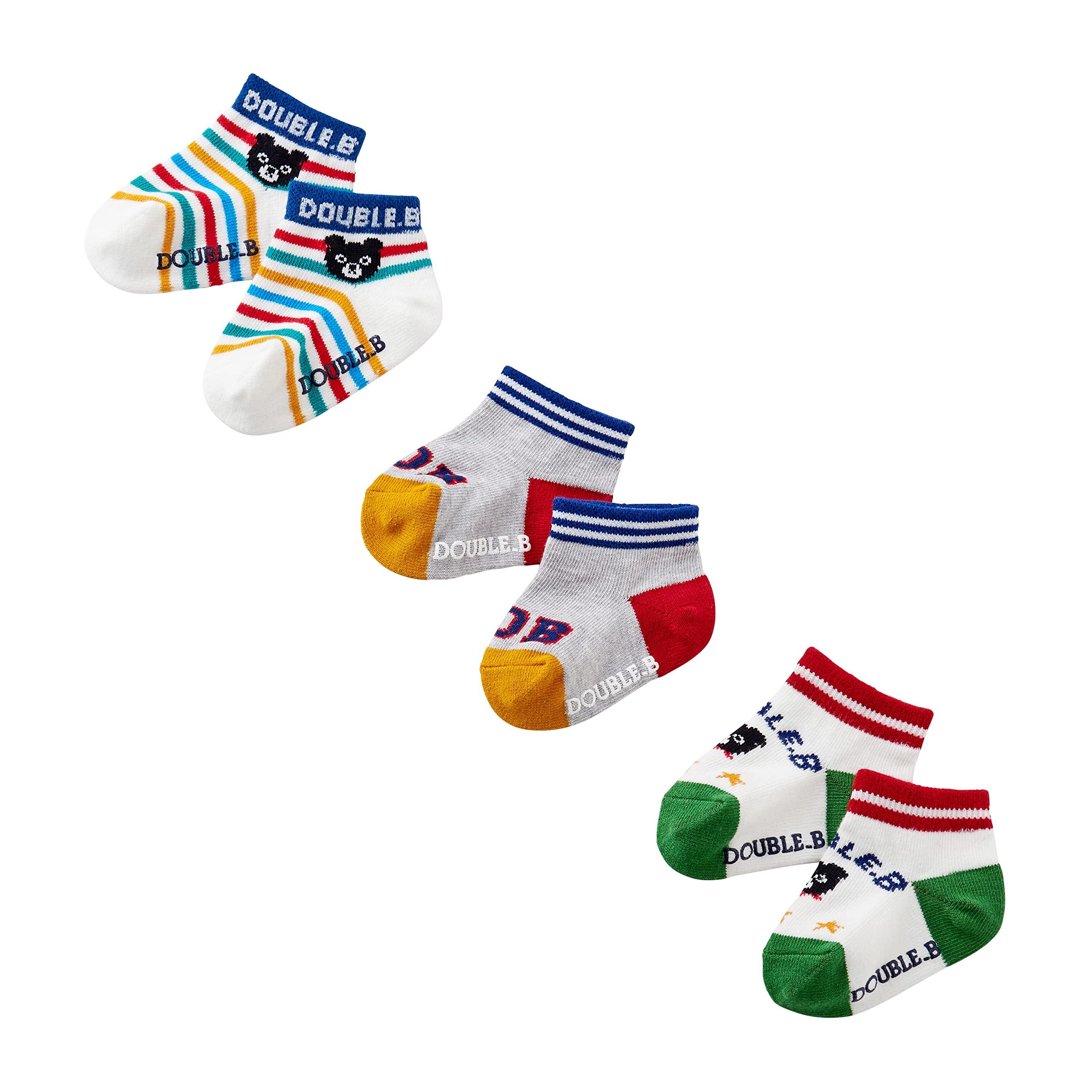

MIKI HOUSE Double B Socks for Boys and Baby and Suitable for School and Preschool Sizes Multicolor Low-Cut Pack, 3-Pair Set, Girls, Kids, Use,