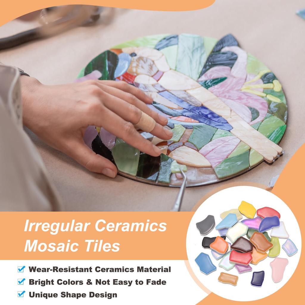 PATIKIL Irregular Ceramic Mosaic Broken Porcelain Stained Stone Mosaic Large for DIY Craft Home White 500g/1.1LB Tiles, 0.79"-1.57", Tiles, Quantity,