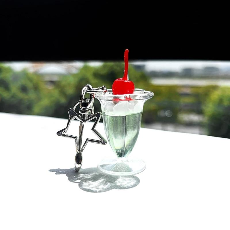 Unique Cherry Cream Cup Keychain Bag Ornament Backpack Decorations for Car Keys