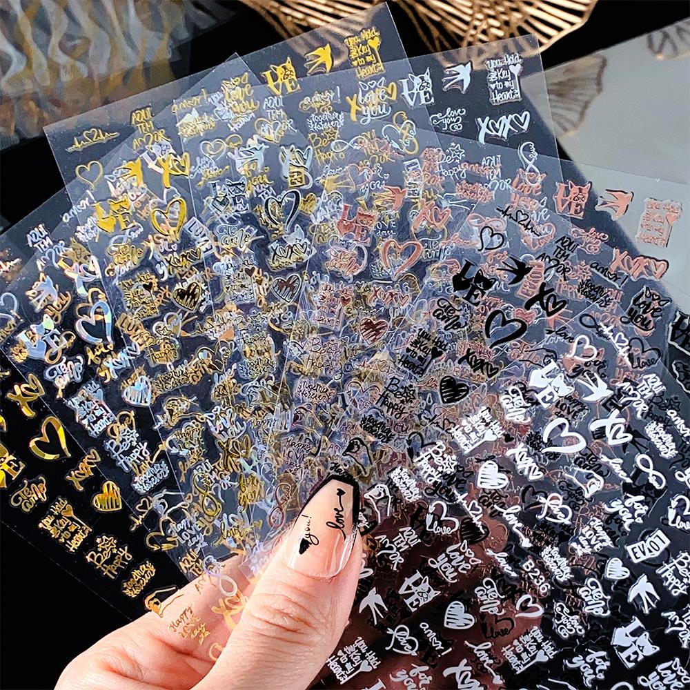 6pcs/set High Gloss Reflective Nail Sticker Gold Silver Aurora Wave Lines 3D Self-Adhesive Nail Art Decal Design Manicure Tool