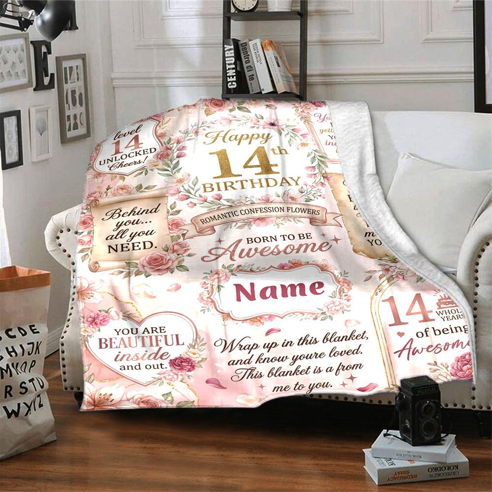 Romantic 14Th Birthday Card Blanket Warmthful Decor Great For Sofa Couch Office Bed Picnics Four Seasons Multipurpose Digital Print Birthday Christmas